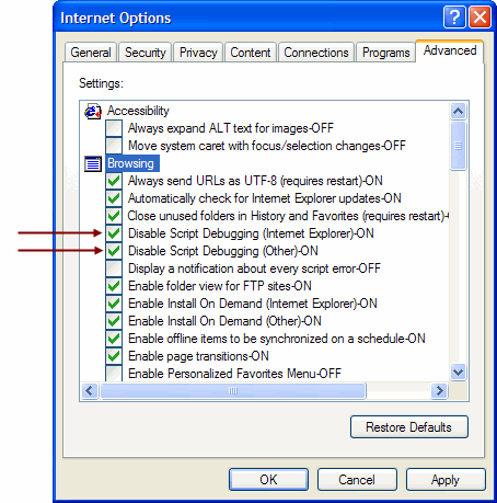 Eliminate debug dialogs during your job search by checking these options